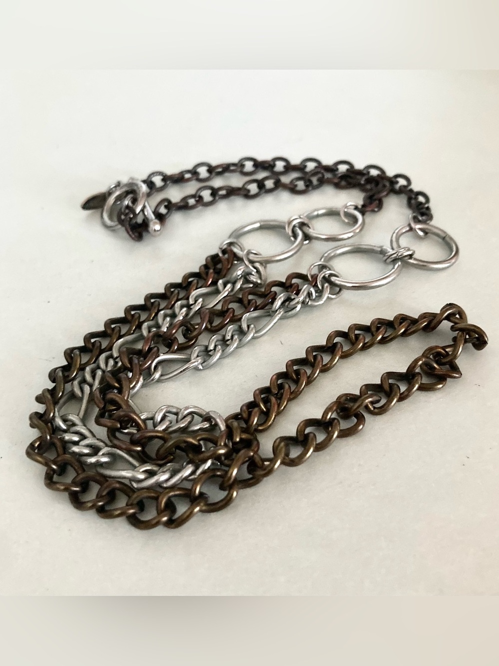 Layered Two-Tone Chain preloved Necklace bronze & Silver goth steampunk jewelry